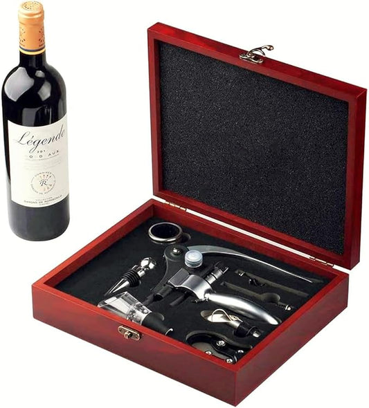 Wine Opener Set,Wine Bottle Opener Including Foil Cutter, Bottle Stopper Pourer and Extra Spiral,Wine Corkscrew Set,Gift box Opener Kit.