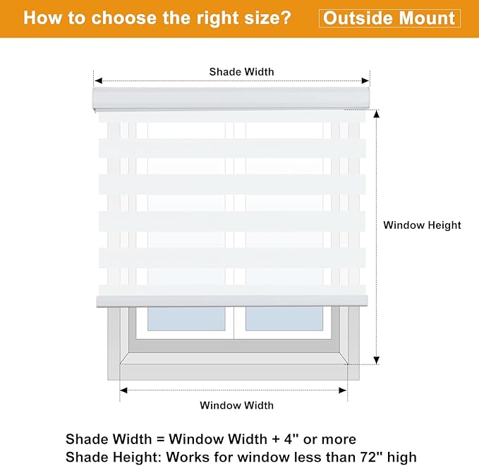 Persilux Cordless Zebra Blinds for Windows Shades (18" W x 47" H, White) Dual Layer Fabric Light Control for Day and Night Room Darkening Sheer Roller Shades for Home, Bedroom and Office