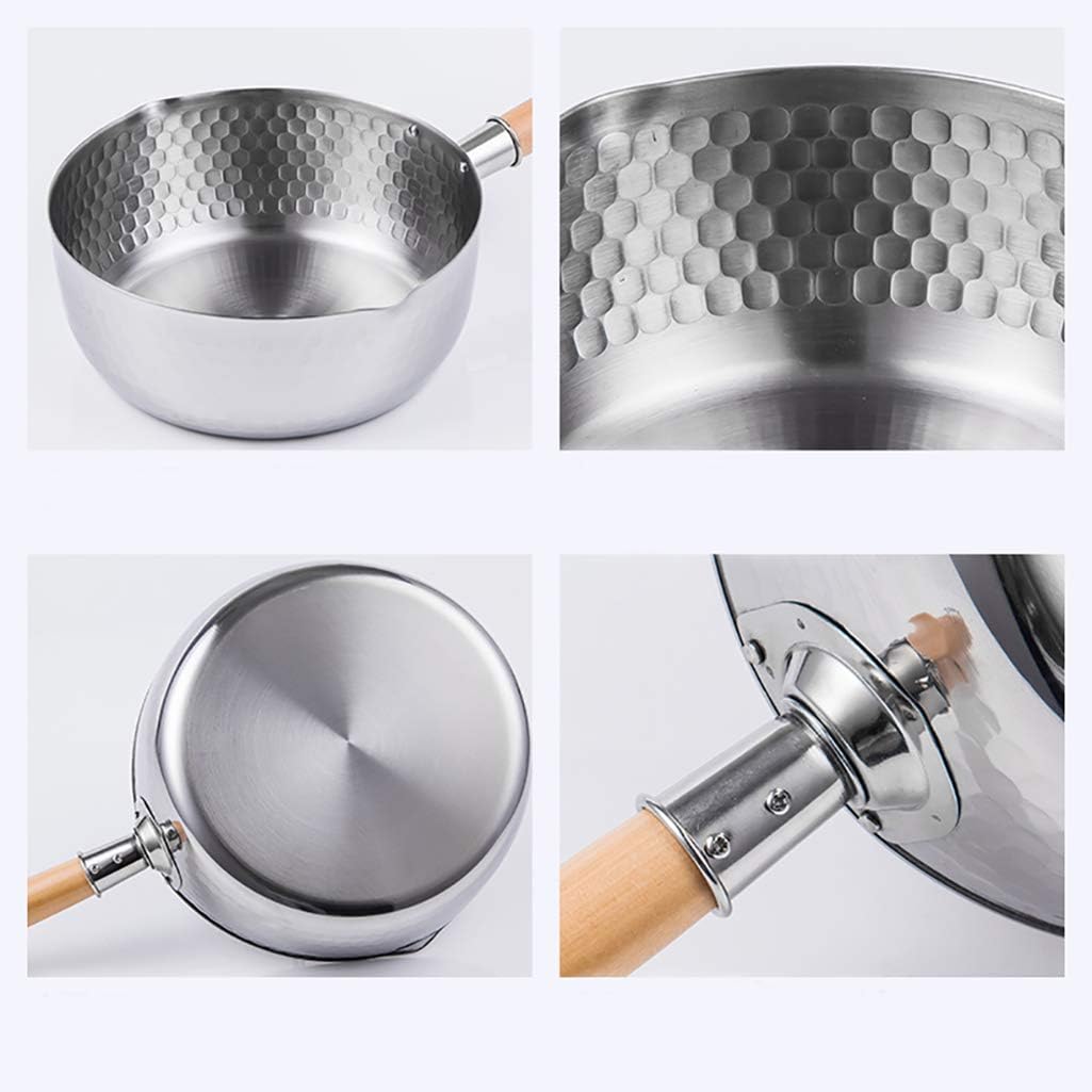 Yukihira Saucepan, Traditional Japanese Yukihira Pot Stainless Steel Saucepan Milk Sauce Pan Wooden Handle (7.8 inch 2.2 Quart)