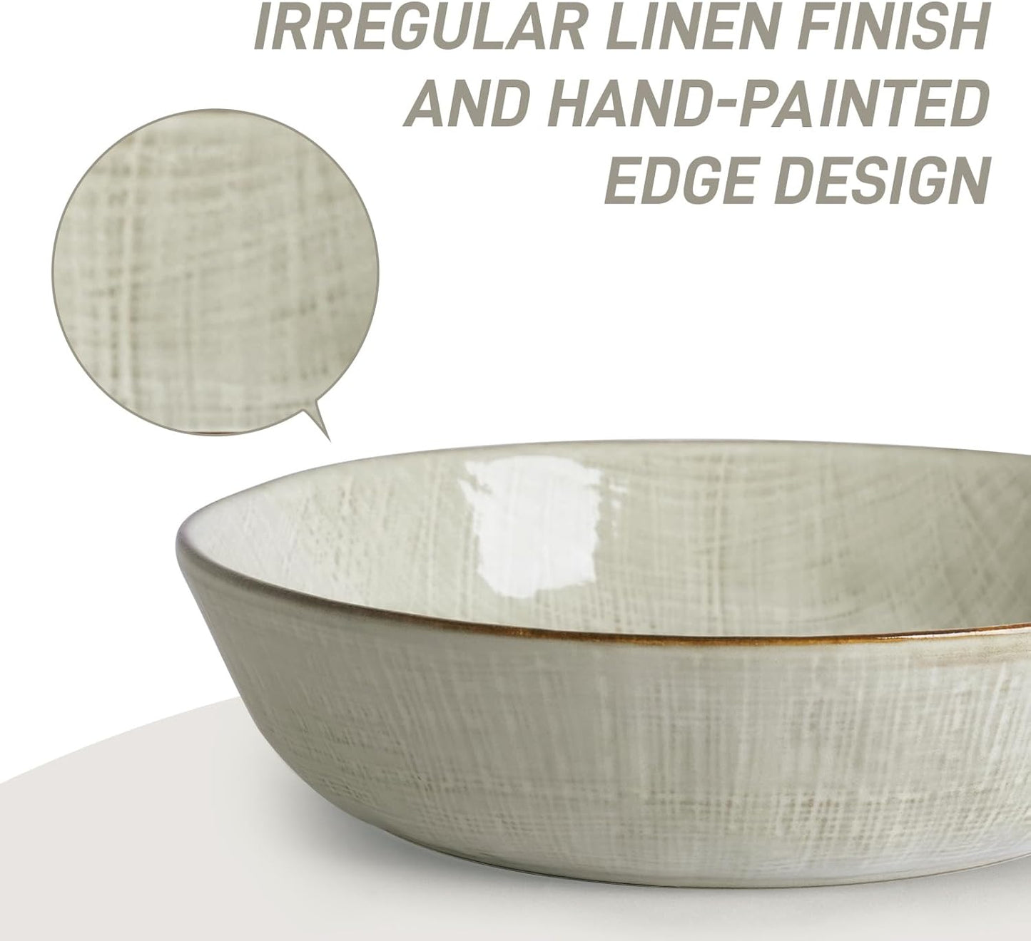 famiware Moonlight 8.5 Inch Pasta Bowls Set of 4, 32oz Serving Bowls for Kitchen, Soup Bowl with Linen Finish, Large Stoneware Bowls for Festivals, Housewarming, Dinnerware, Summer Sand