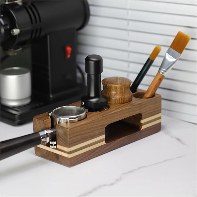 Walnut Wood Coffee Filter Holder, Espresso Tamper Mat Stand, Coffee Maker Support Base Rack, Barista Accessories(WHITE)