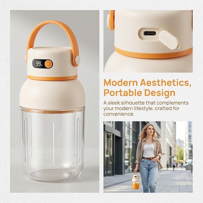 Portable Electric Juicer Cup with Zero Cord Hassle, Personal Size Juicer Cup, USB-C Rechargeable Electric Blender,18000RPM Motor, Leakproof Travel Juicer for Gym, Office, Outdoors (800ml)