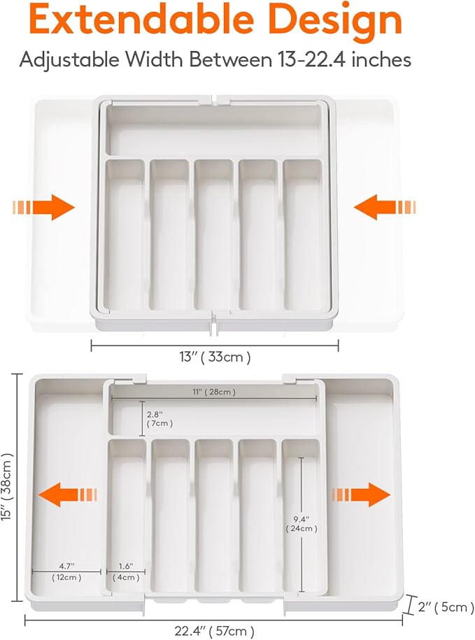 Lifewit Silverware Drawer Organizer, Expandable Utensil Tray for Kitchen, 5 Pack Kitchen Drawer Dividers 2.36" High, 16"-22" Adjustable Drawer Organizer