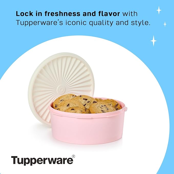 Tupperware Heritage Collection 7.6 Cup Cookie Canister, Vintage Light Pink Color, Dishwasher Safe and BPA Free Container (1.8 L)