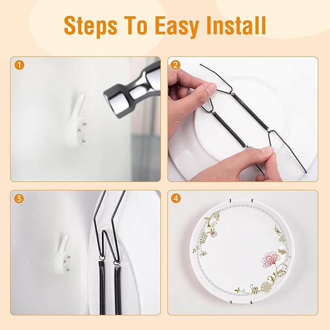 Bilillo 6 Pack Plate Hangers for the Wall, Suitable for 4-5 Inch Decorative Plate, Invisible Heavy Duty Wire Plate Holder with Wall Hooks, Plate Hangers for Displaying Plates, Platter, Dish (Black)