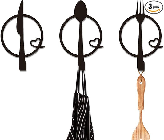 Three-Piece Knife, Fork and Spoon Kitchen Hook - Metal Wall Hanging, Modern Kitchen Artwork, Practical Hook for Home, Gift for Women/Mom