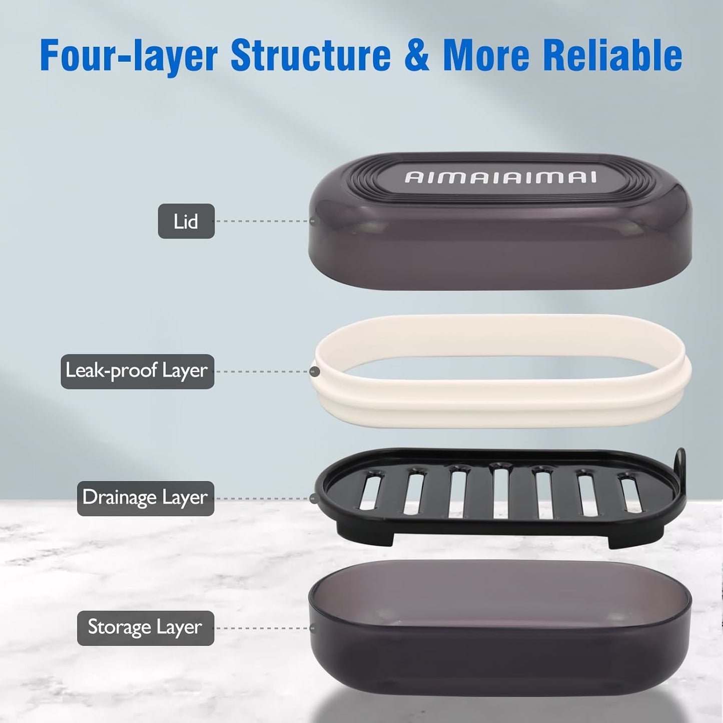Travel Soap Container, Leakproof Soap Box, Travel Soap Holder with Removable Draining Layer, Portable Soap Case for Traveling, Camping, Gym (Black)