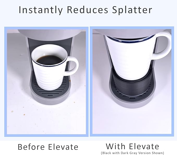 Elevate Anti-Splash Cup Riser Accessory for most Keurig K-cup, Cuisinart Single Serve, and other Coffee Makers, Adjustable for Cup Size and Drip Tray Type (Dark Gray)