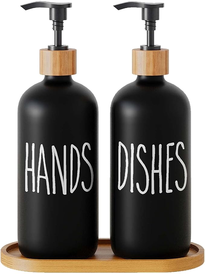Dish Soap Dispenser for Kitchen Sink.Glass Hand Soap Dispenser, Modern Farmhouse Decor for Bathroom,Kitchen Sink Decor