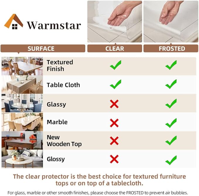 Warmstar Clear Table Cover Protector, 42 x 102 Inch, 1.5mm Thick PVC, Rectangle, Desk & Dining Table Protector Mat