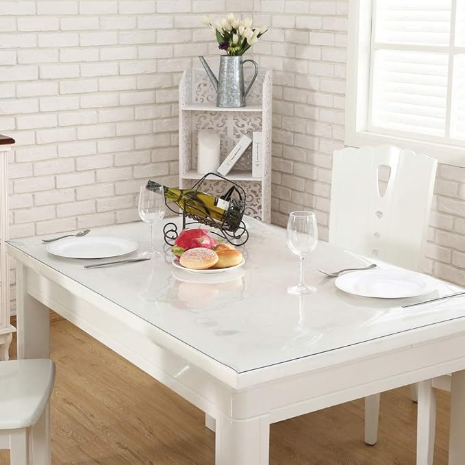 NECAUX Custom 52 x 96 Inch Clear Table Cover Protector, 1.5mm Thick Wood Grain Transparent Table Pad Non-Slip Tablecloth Plastic Protective Pad for 8 Foot Dining Room Table, Conference Table