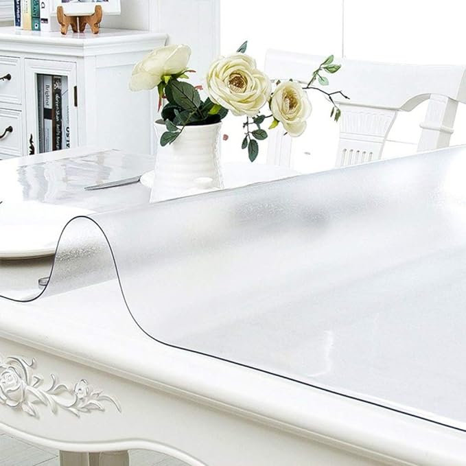NECAUX Custom 48 x 68 Inch Frosted Table Cover Protector, 1.5mm Thick Plastic Waterproof Heavy Duty Desk Pad Mat Non-Slip Tablecloth Protector for Coffee Table, Dining Room Table, Conference Table