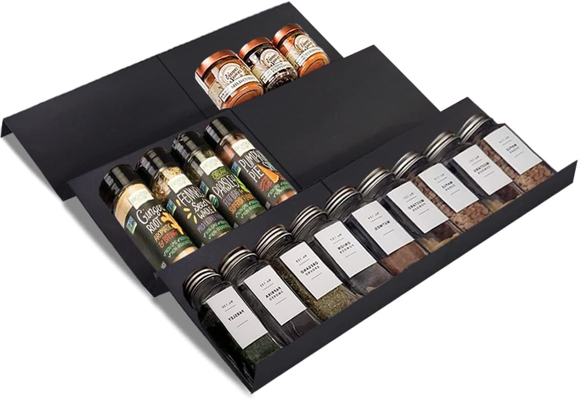 Artibear Expandable Spice Rack Drawer Organizer for Kitchen Cabinets, Set of 6, ABS