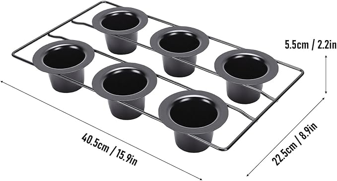 6 Cup Popover Pan, Non Stick Carbon Steel Bakeware, Wire Rack Baking Pan with Even Baking Function, Ideal for Popovers & Muffins