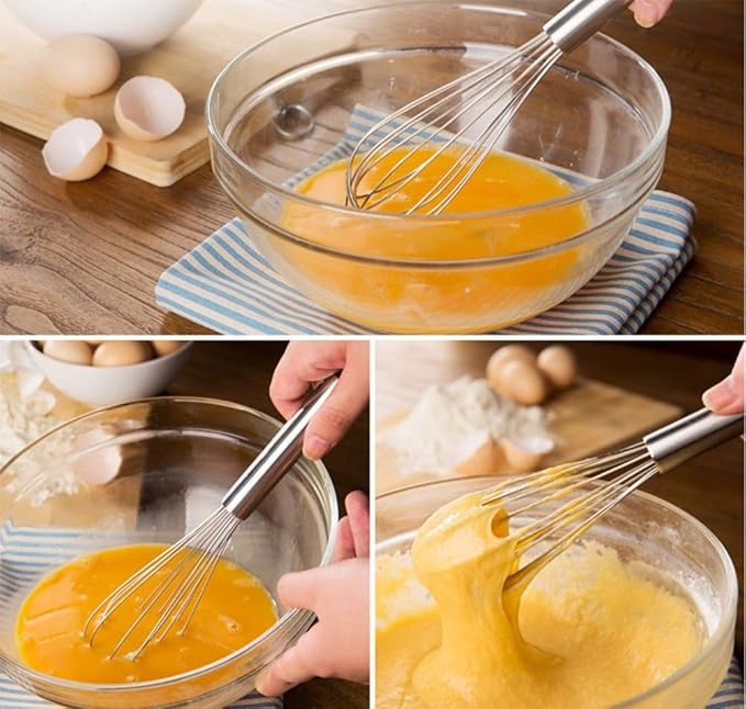 NZM 8 inch Stainless Steel Whisk, Professional Whisk for Kitchen, Balloon Wire Whisks for Cooking
