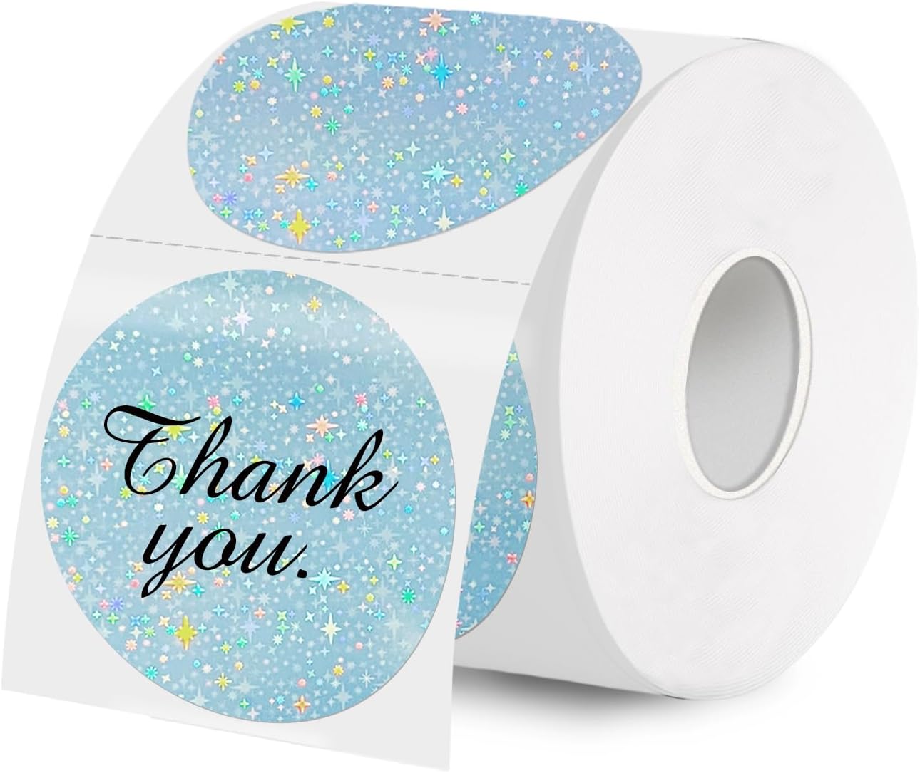 2''Holographic Thermal Label,Round Self-Adhesive Direct Thermal Label,Thermal Stickers for DIY Logo Design,Name Tag (300/Roll Blue Starry Sky