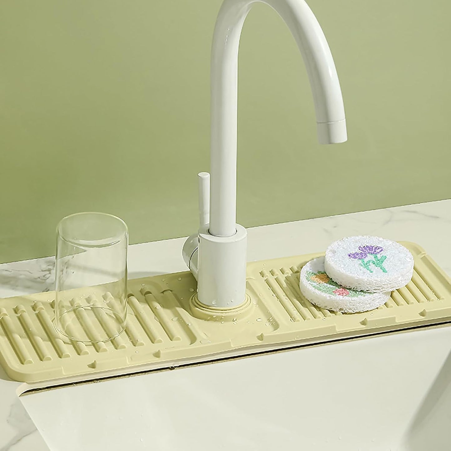 Faucet Mat for Kitchen Sink - 2024 Upgraded Premium Silicone Splash Guard with Fast Drying Properties - Protective Sink Tray Ideal for Stone Sinks in Kitchen & Bathroom (2, Yellow)