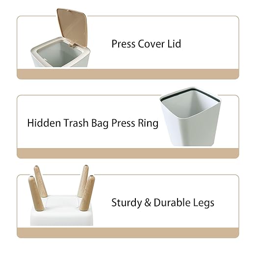 Small Trash Can with Lid watercolor art Old paper White stone surface Stucco Wall Watercolour Wastebasket with Press Cover Dog Proof Garbage Can Waste Bin for Kitchen Bathroom Nursery 2.6 Gallon