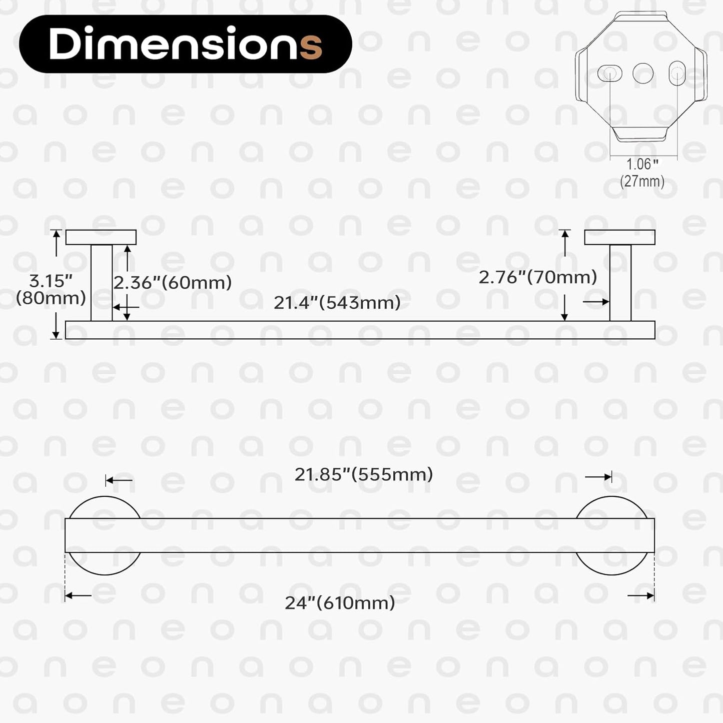 24 Inch Bathroom Towel Bar Bath Towel Rack Kitchen Towel Holder Towel Rails Wall Mounted SUS304 Stainless Steel 2 Pack Polished Chrome AN4001CH-L24-P2