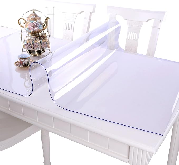NECAUX Custom 52 x 60 Inch Clear Table Cover Protector, 1.5mm Thick Plastic Waterproof Heavy Duty Desk Pad Mat Non-Slip Tablecloth Protector for Coffee and Dining Tables