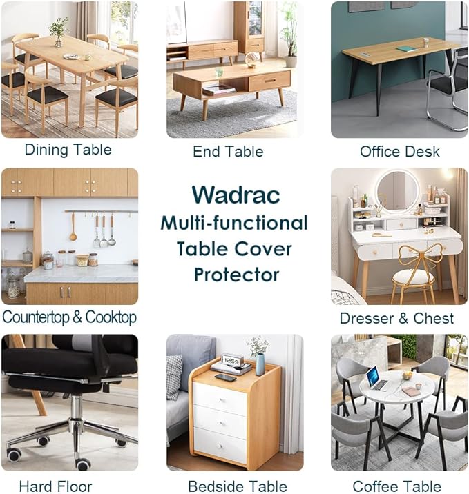 Wadrac Clear Table Protector Plastic Table Cloths PVC Night Stand Table Cover Mat Office Desk Mat Shelf Surface Protection Crystal Children Painting Cover Pad Transprent Rectangular 36x60 inch