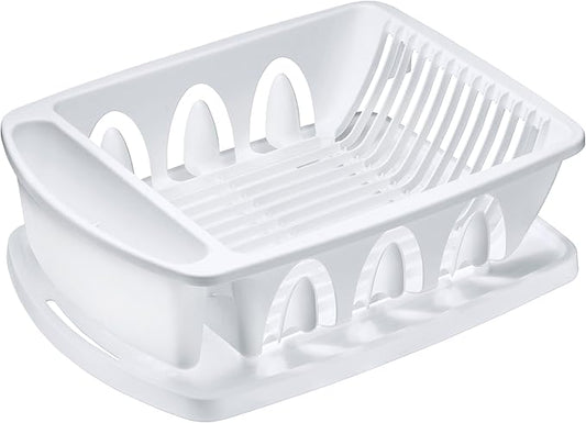 Tribello Sink Dish Drying Rack, Large Heavy Duty Hard Plastic Sink Set with Drainer (White) - Made in USA