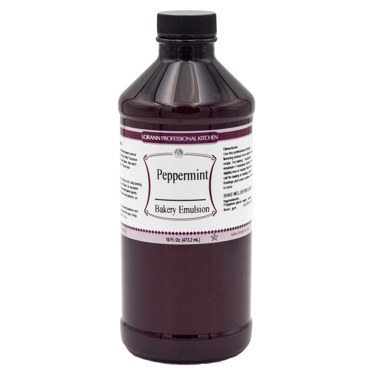 LorAnn Oils Peppermint Bakery Emulsion: True Essence, Ideal for Boosting Fruit Tones in Cakes, Cookies & Desserts, Gluten-Free, Keto-Friendly, Extract Substitute Essential for Your Kitchen, 16 Oz