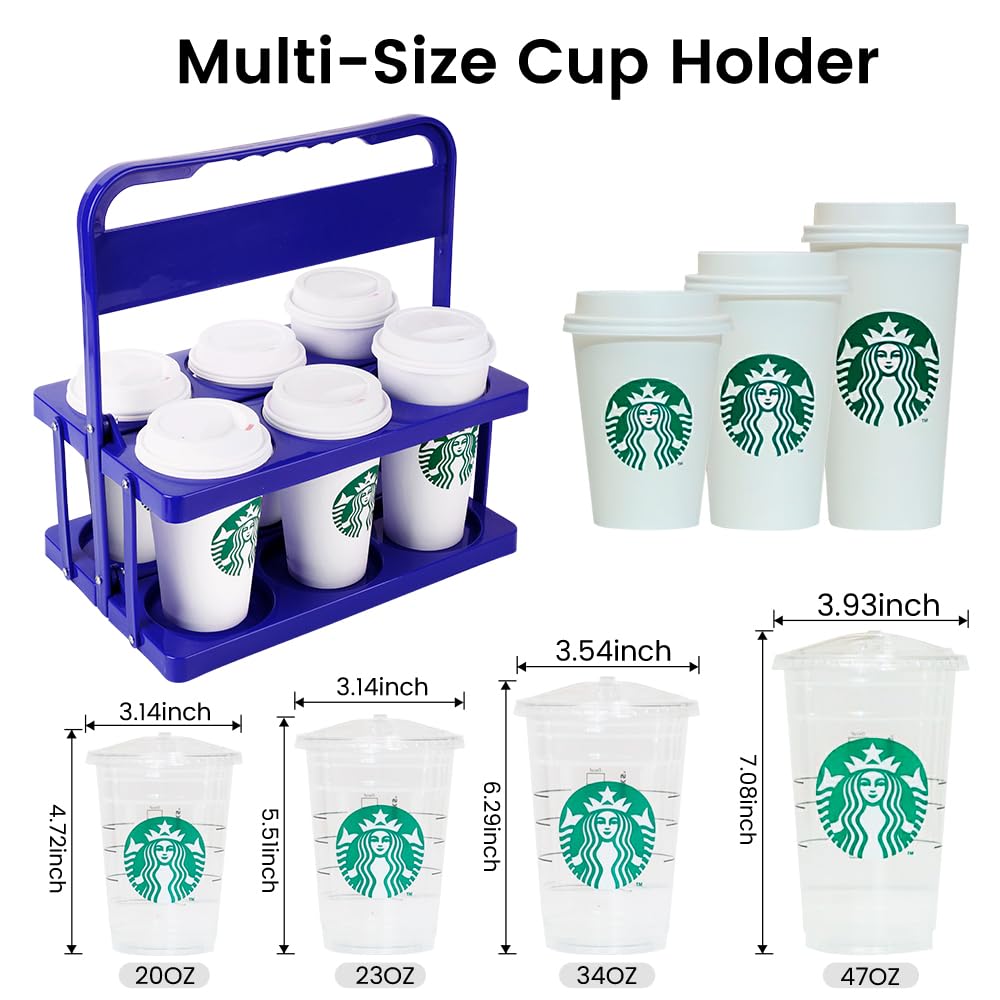Bodaon 6 Cup Drink Carrier with Handle, Plastic Cup Carriers for Drinks, Drink Holder for Car, GrubHub/Eats Doordash Accessories, Portable Foldable Reusable Mobile, Use for Food Delivery Bag, Purple