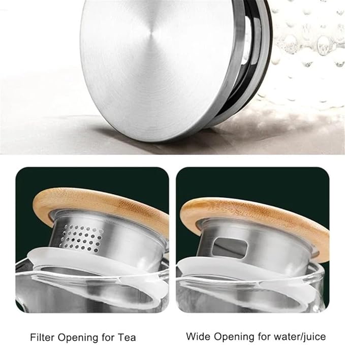 Tea Set Glass Water Pitcher with Filter Lid and Pouring Spout Heat Resistant Carafe for Hot Cold Beverages Homemade Ice Tea Bottle Teapot Set(1L)