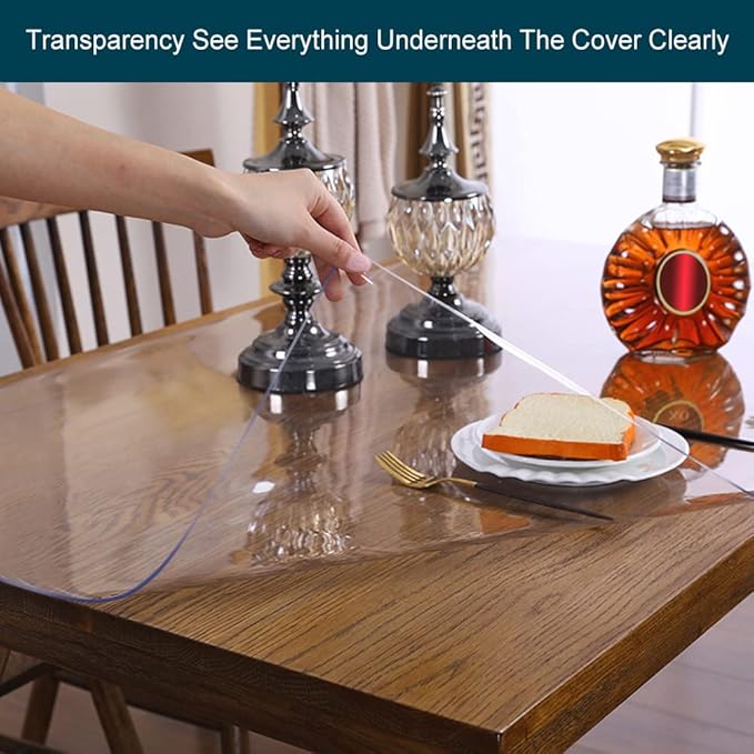 Wadrac Clear Table Protector Plastic Table Cloths PVC Night Stand Table Cover Mat Office Desk Mat Shelf Surface Protection Crystal Children Painting Cover Pad Transprent Rectangular 27.6x59.1 inch