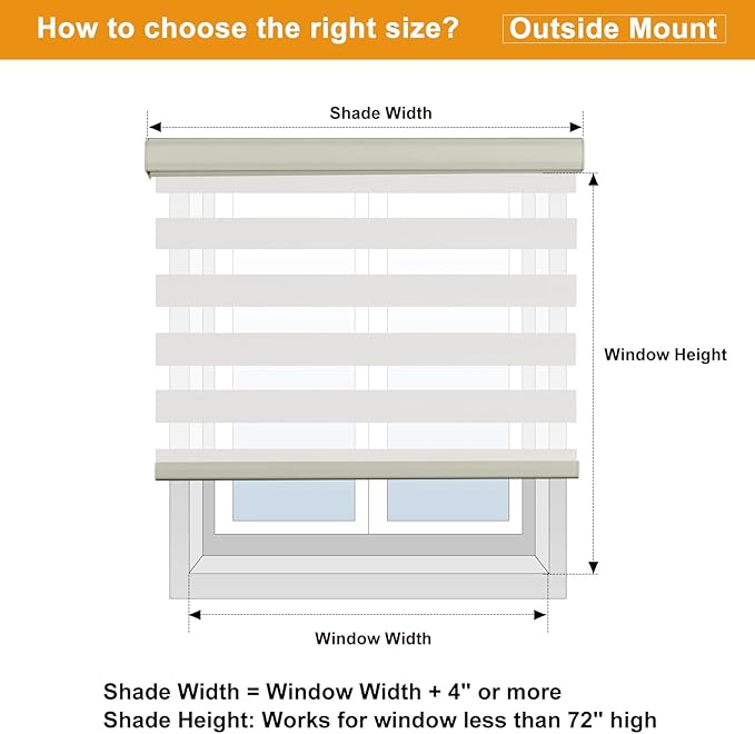 Persilux Cordless Zebra Blinds for Windows Free-Stop Roller Windows Shades (31" W X 72" H, Cream) Dual Layer Light Control for Day and Night, Light Filtering Sheer Shades for Home, Easy to Install