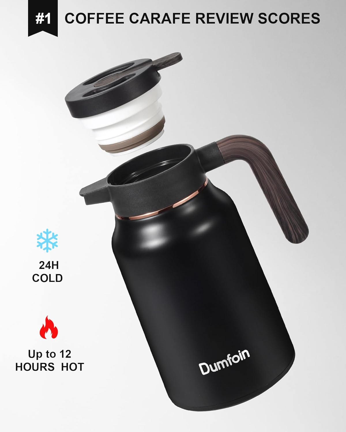 Carafes for Hot Liquids 51 oz - 12 Hour Stainless Steel Thermal Coffee Carafe-Insulated Coffee Carafes For Keeping Hot/Cold Coffee, Tea, Water, 1.5 Liter Beverage Dispenser(2 Black)