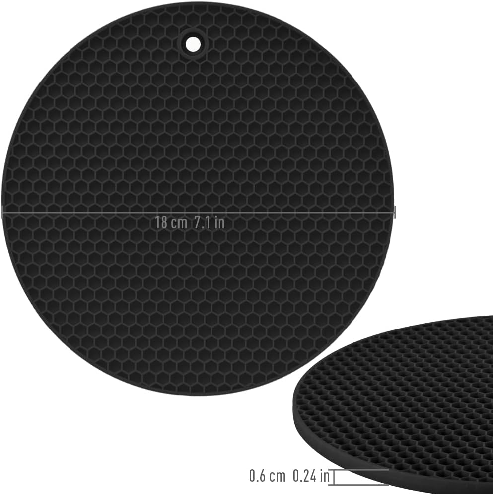 homEdge Silicone Square Trivets Mat, 6 Packs Multipurpose Non Slip Heat Resistant Pot Holder-Black
