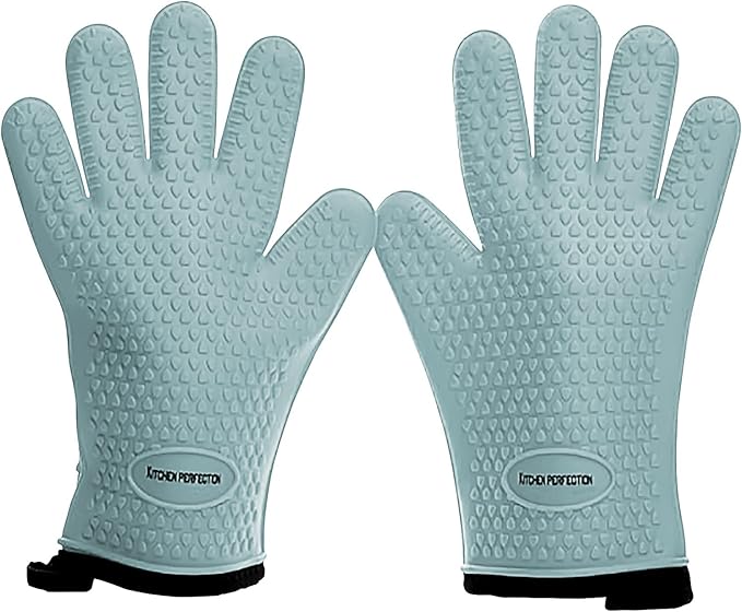 KITCHEN PERFECTION XL Silicone Smoker Oven Gloves-Extreme Heat Resistant BBQ Gloves-Handle Hot Food Right on Your Grill Fryer&Pit|Waterproof Grilling Cooking Baking Mitts|Superior Value Set+3 Bonuses