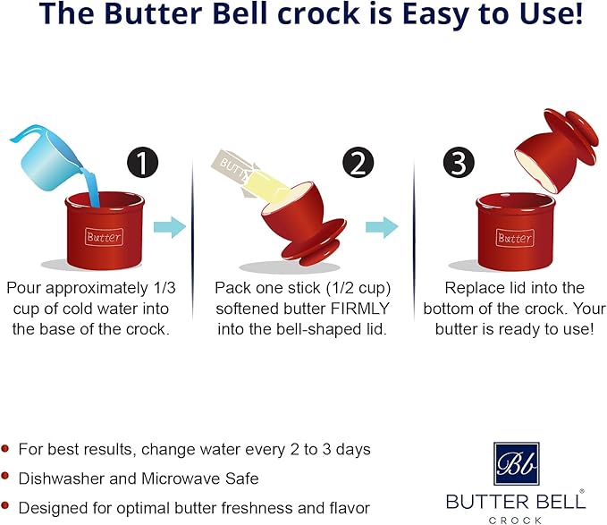 Butter Bell - The Original Butter Bell crock by L Tremain, a Countertop French Ceramic Butter Dish Keeper for Spreadable Butter, Cow Pattern, Black & White