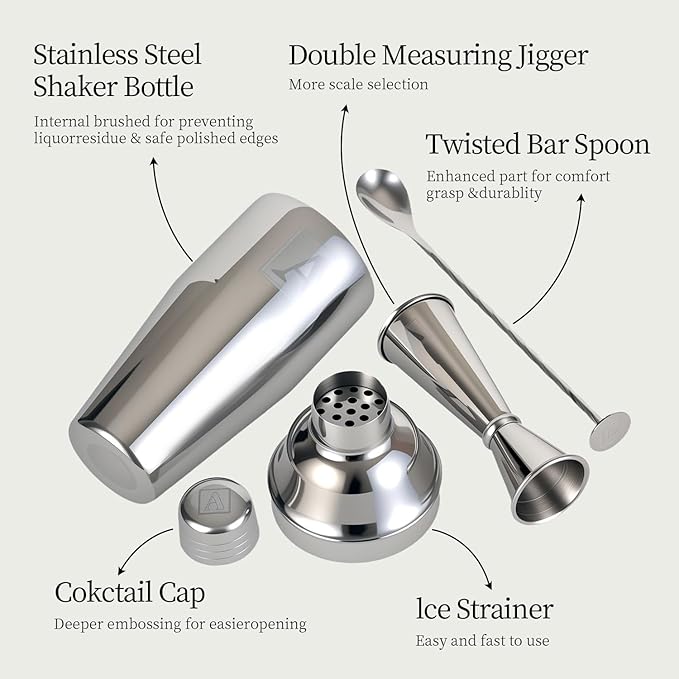 24oz Cocktail Shaker Set with 1 oz 2oz Jigger - Monogramm Initials Martini Shaker Set - 304 Stainless Steel Bar Shaker for Margarita,Mojito-Personalized Gift for Friend,Husband-D