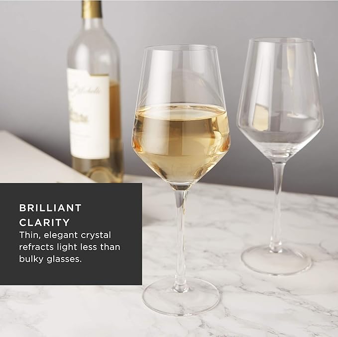 Viski Raye Crystal Angled Chardonnay Glasses, Sleek and Modern Design White Wine Glasses Set, Elegant Glassware for Wedding Gifts, Anniversary, Birthday Gifts, Home Bar Essentials, 13 oz, Set of 2