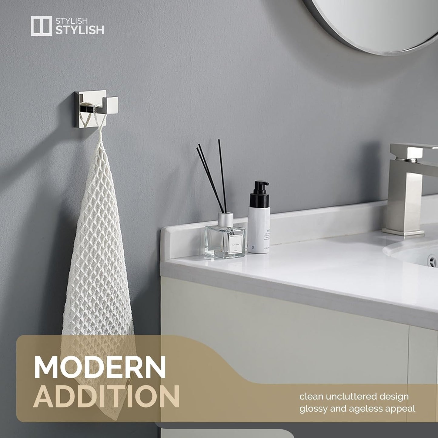 Angle Simple Towel Hook for Bathroom, SUS 304 Stainless Steel Shower Bath Towel Robe Hanger, Wall Coat Hook, Polished Chrome