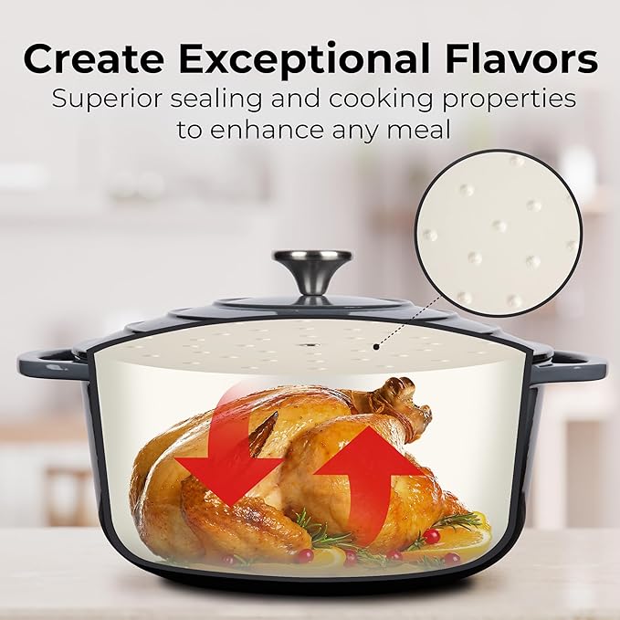Zulay Kitchen 6 Quart Enameled Cast Iron Dutch Oven Pot with Lid – Premium Durability & Oven Safe up to 500°F – Heavy Duty Cookware Perfect for Bread Baking, Stews, Braising & Roasting – Gray