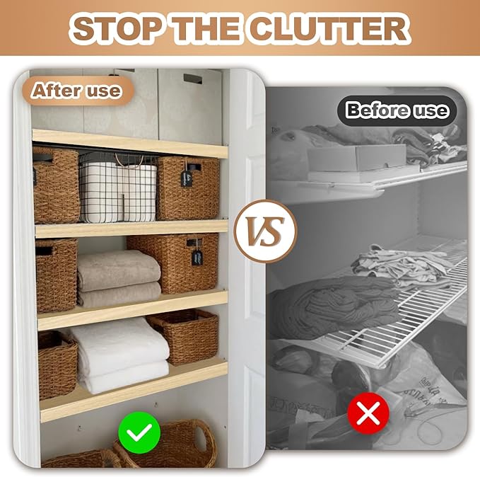 5 Pcs Wire Rack Covers 24x12x2.5 inch PVC Pantry Shelf Cover 0.31 inch Thick Removable Closet Wire Rack Shelf Covers,Decoration Kitchen Bathroom Office Shelving (Wood Color,24x12x2.5inch)