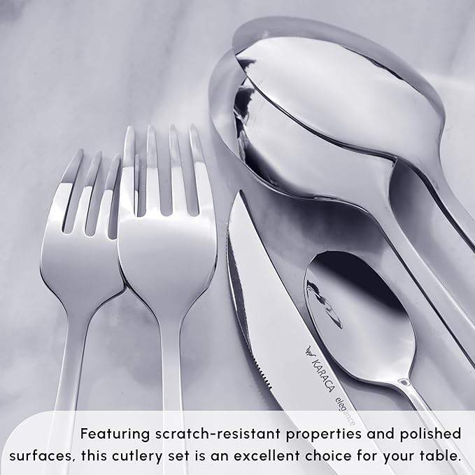 Karaca Tivoli 60 Pieces Cutlery Set for 12 Person - Forks, Spoon, Knives Silverware Sets - Modern Silver Flatware - Stainless Steel Kitchen Utensils Tableware Set - Dishwasher Safe