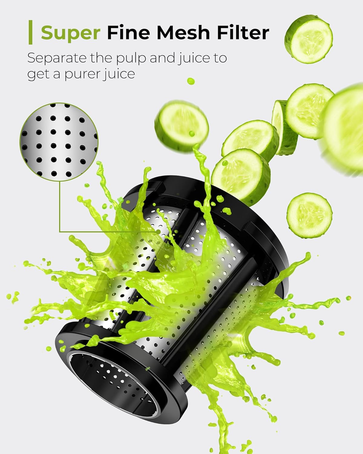 Jocuu Slow Masticating Juicer with 2-Speed Modes - Cold Press Juicer Machine - Quiet Motor & Reverse Function - Easy to Clean Juicer Extractor - Juice Recipes for Fruits & Vegetables (White)