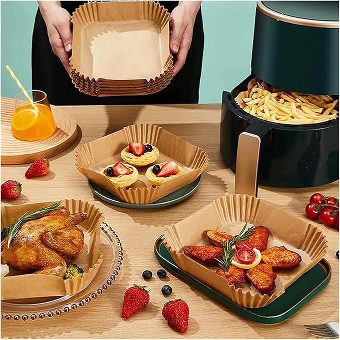 Large Air Fryer Disposable Paper Liners Nonstick 23cm Oven Airfryer Parchment Baking Paper ，Compatible For Ninja，Compatible For COSORI ，Grill Cooking Basket(23cm round,150 Pcs)