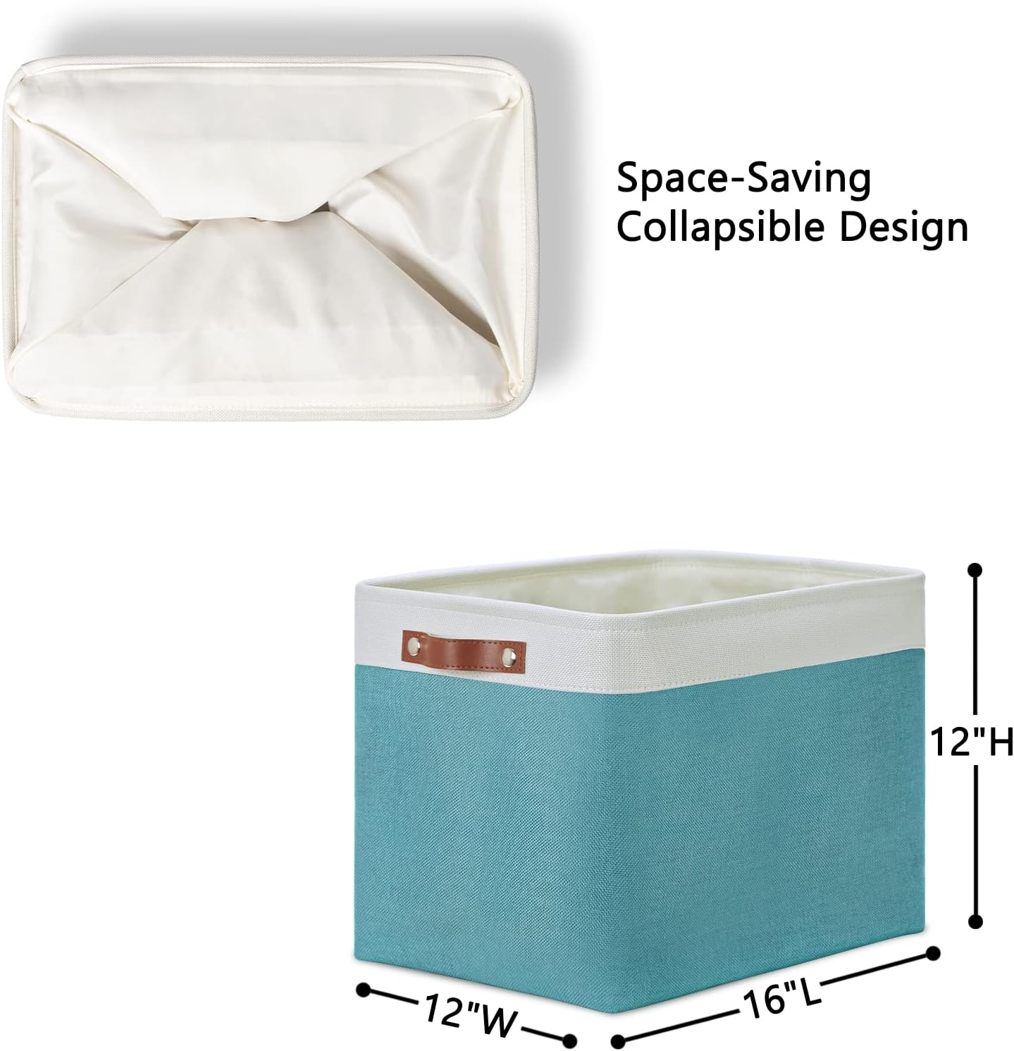 DULLEMELO Large Closet Storage Baskets Canvas Storage Baskets for Organizing 2 Pack Collapsible Home Organizer With Handles (White&Teal)