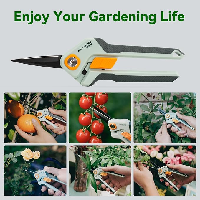 PrunePro Garden Scissors Pruning Shears Sharp Stainless Steel Non-Stick Teflon Coating Blade for Precise Cuts Garden Snip Bonsai Clippers for Plants Rose Flower 2 Pack