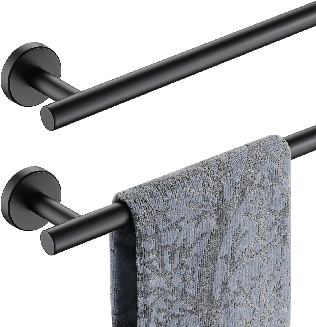 JQK Black Bath Towel Bar, 33 Inch 304 Stainless Steel Thicken 0.8mm Towel Rack Bathroom, Towel Holder Matte Black Wall Mount, Useable Length 30 Inch 2 Pack, TB110L30-PB-P2