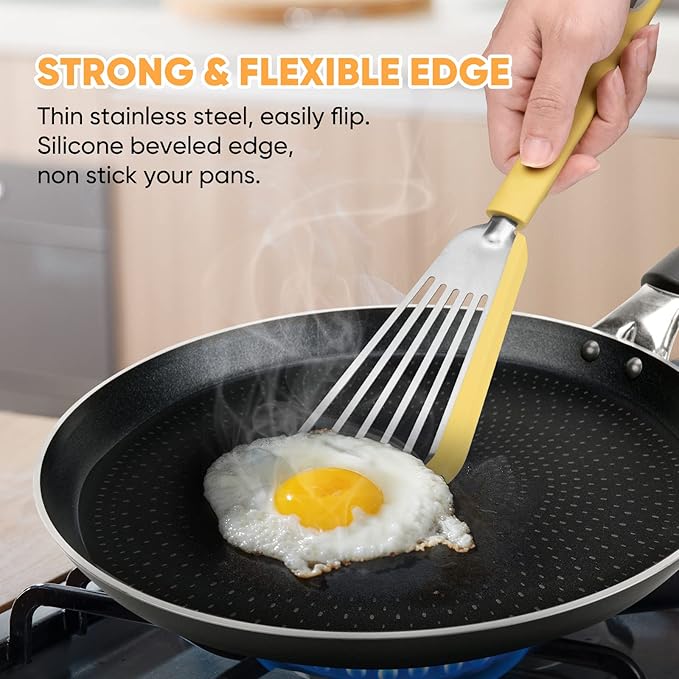 Nonstick Fish Spatula,Maywe Tanso Thin Slotted Spatulas Turner Silicone Fish Spatulas for Nonstick Cookware,High Heat Resistant BPA Free Cooking Utensils,Ideal for Fish,Eggs,Pancakes