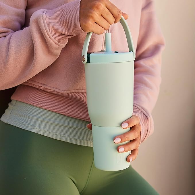 BrüMate Resa 35oz 100% Leakproof Travel Tumbler w/Handle & Straw | Flexible SoftSip Straw | Silicone Sleeve for Durability | Stainless Steel | Cup Holder & Travel Friendly Water Bottle (Prickly Pear)