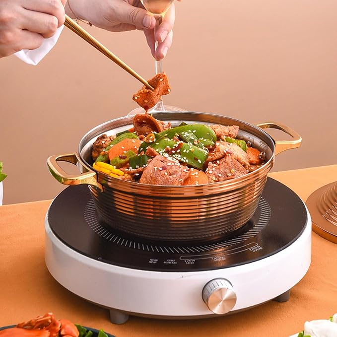 Moroccan Tagine Cooking Pot,Stainless Steel Non Stick Moroccan Casserole with 2 Handles,Large Moroccan Cooker Handmade Tagine Pot with Cone-Shaped Lid(22cm, Rose Gold)