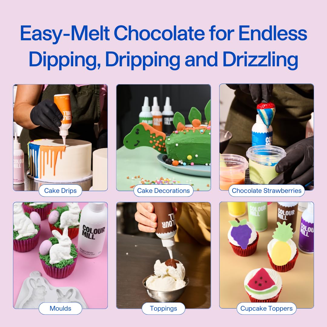 Colour Mill Chocolate Drip Easy-Melt Drizzle for Desserts, 125 Grams Bright White